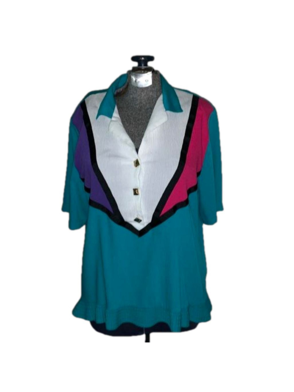 Womens vintage colour block shirt Alfred Dunner medium turquoise pink